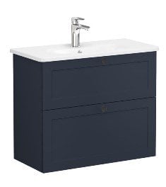 Vitra Root Classic 68685 Lavabo Dolabı, Çift Çekmeceli, 80 Cm, Dar, Mat Lacivert, Yuvarlak Lavabolu